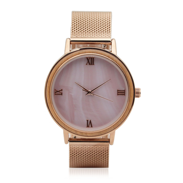 Simple Style Luxury High Quality Wrist Watch pink Shell Dial for Ladies Watch Mesh Band Rose Gold Watches for Women