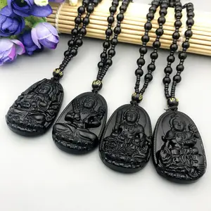 Top Venda Buda Colar Obsidiana Patrono Santo 12 Zodiac Destino Original Buda Colar de Pingente para Casal