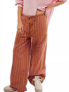 Nueva moda mujer pantalones holgados cordón cintura pierna ancha pantalones a rayas múltiples bolsillos pantalones piel agradable gran oferta S M L - Product Image 3