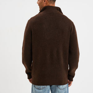 Timeless <b>Men's</b> Dark Brown Ribbed Trucker Collar <b>Cardigan</b> 82% Polyester Blend Designed Clean Lines Functional Warmth for Winter - Product Image 4