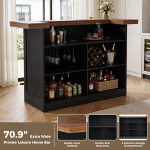 Commercial Extra Wide Home Bar Unit Bar <b>Table</b> with Multi Storage Compartments Wine Rack Glass Holder for Basement <b>Pub</b> Party - Product Image 5