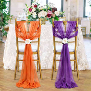Fascia per sedia da matrimonio all'ingrosso in organza, decorazione per schienale sedia, fiocco in <span class=keywords><strong>tulle</strong></span>, coprisedia per banchetti hotel - Product Image 1