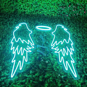 Enseigne néon LED Ailes d'<span class=keywords><strong>ange</strong></span> personnalisable avec halo et texte pour décoration de mariage, éclairage de zone photo murale - Product Image 3