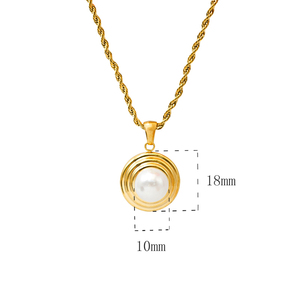 Collier à pendentif en or 18K plaqué PVD, <span class=keywords><strong>perle</strong></span> ronde en acier inoxydable, <span class=keywords><strong>perle</strong></span> de coquille naturelle - Product Image 4