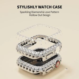 Coque Love Diamond PCHollow pour <span class=keywords><strong>Apple</strong></span> <span class=keywords><strong>Watch</strong></span> S9 IWatch 8 7 <span class=keywords><strong>6</strong></span> 5, <span class=keywords><strong>protection</strong></span> complète en diamant, coque rigide en PC, pare-chocs - Product Image 2