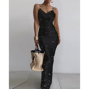 Vêtements pour femmes en gros pas chers <span class=keywords><strong>2023</strong></span> Robe moulante élégante Robe à bretelles unie Robe longue imprimée grande taille Robe décontractée sexy - Product Image 4