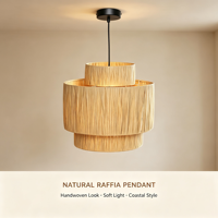 Lampe suspendue en raphia naturel tressé à 3 niveaux, abat-jour superposé, style bohème côtier, pour salle à manger, îlot de cuisine, décoration intérieure