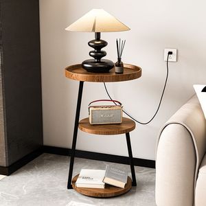 Mesa auxiliar de madera de tres niveles con almacenamiento para sala de estar, dormitorio, sofá, mesa consola - Product Image 1