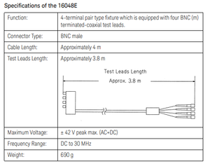 Câbles de test Keysight 16048E - Instruments compatibles : E4980A/AL, Fréquence : jusqu'à 2 MHz, Tension maximale : 42 V max. (AC+DC) - Product Image 2