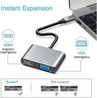 Adaptador USB C a 4K HDTV VGA, Convertidor 2 en 1 Tipo C a USB C 3.0 para Adaptador de Monitor Dual Compatible con MacBook TV Video Hub
