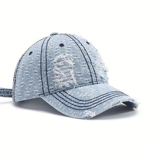 Casquette de baseball en jean déchiré unisexe, style urbain, 100% coton, 6 panneaux, réglable, toutes saisons, coutures invisibles - Product Image 1