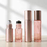 Flacon de parfum en verre rose doré de 10 ml, flacons à bille en acier inoxydable pour huile essentielle