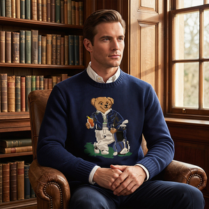 Suéter de Punto Grueso 7GG para Hombre, Estilo Preppy <span class=keywords><strong>Vintage</strong></span>, con Jacquard de Oso, Diseño Retro con Estampado Animal, Mezcla de Lana, para Invierno - Product Image 3