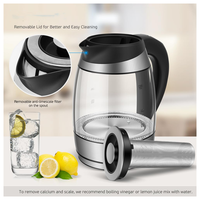 Bouilloire électrique sans fil numérique avec contrôle de la température, 1,8 L, verre borosilicate, ébullition rapide, affichage LED, infuseur amovible