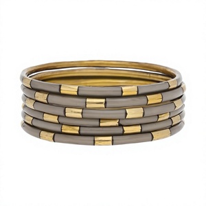 Brazaletes de Latón con Resina Incrustada, Chapados en Oro, Certificados por IGI, Diseño con Canal, Joyería Étnica para Bodas, Tendencia Tradicional para Mujer - Product Image 2
