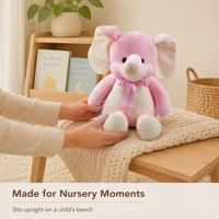 Peluche éléphant rose et blanc de 30 cm, assis, avec nœud papillon, jouet en peluche mignon pour bébé et enfant