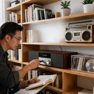 HiFiステレオ2.0CHホームシアターシステム FMラジオ <span class=keywords><strong>CD</strong></span>プレーヤー USB ワイヤレスカラオケ 木製スピーカー 30W出力 エンターテイメント - Product Image 6