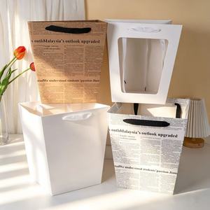 <span class=keywords><strong>Sac</strong></span> de transport trapézoïdal vierge pour fleurs avec fenêtre transparente et poignée en ruban de satin pour l'affichage en boutique florale ou pour les startups - Product Image 2