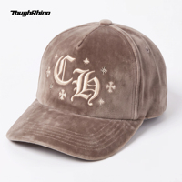 Casquette de baseball personnalisée en tissu peau de pêche, logo gothique brodé en 3D de qualité supérieure, structurée, 5 panneaux, style A-frame, snapback, vente en gros