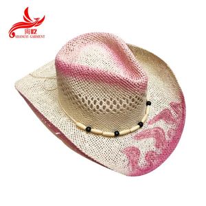 Chapeau de cowboy personnalisé blanc décoré de perles en papier écologiques roses pour l'été, idéal pour les fêtes et un usage quotidien - Product Image 3