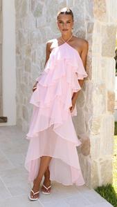 <span class=keywords><strong>Abito</strong></span> <span class=keywords><strong>lungo</strong></span> vintage in chiffon floreale con <span class=keywords><strong>scollo</strong></span> all'americana, senza maniche, a strati e con volant, perfetto per l'estate e le feste in spiaggia, da donna - Product Image 3