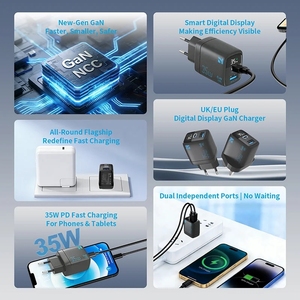 Cargador NCC CD-0402 EU 35W GaN USB + TYPE-C con Pantalla Digital, Cargador Doble Rápido y Seguro (Blanco) - Product Image 3