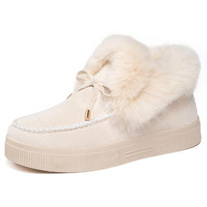 Kadın Termal Yumuşak Kışlık Kürklü Botlar Pamuklu Kumaş Süet Üst Yüzey Sıcak Peluş Terlik Toptan Günlük Stil Botlar - Product Image 4