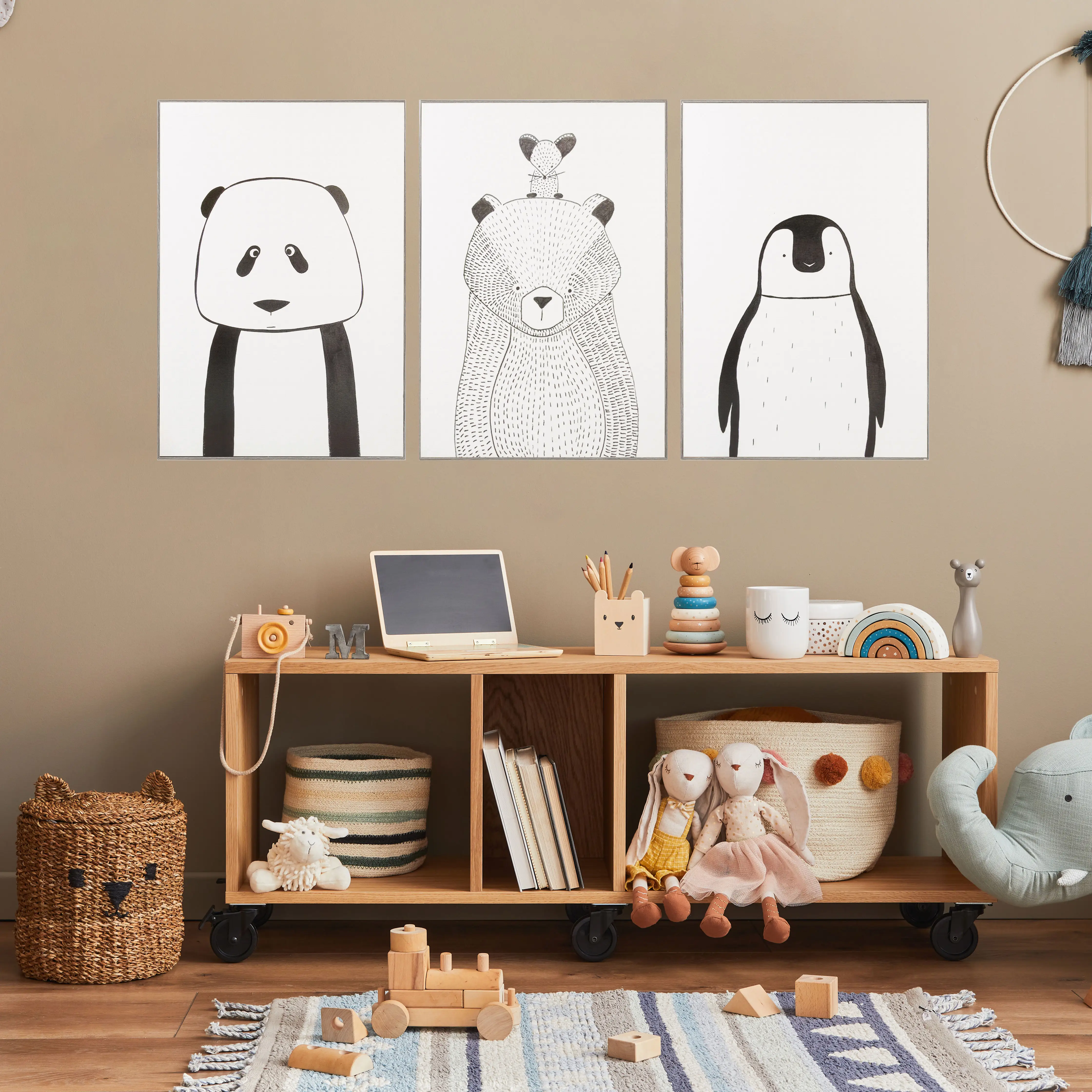 Child Room Decor Nursery Wall Cartoon Penguin bear Panda Poster animal Baby framed wall art