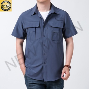 Chemise de pêche à manches courtes pour homme, multi-poches, boutonnée, protection UV, séchage rapide, logo personnalisé, tenue de pêche - Product Image 4
