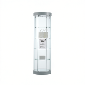 Vitrina Redonda de Vidrio Templado 57x190cm Gris Claro con Puerta con Cierre y Bisagras, Iluminación LED y Estantes Ajustables - Product Image 2