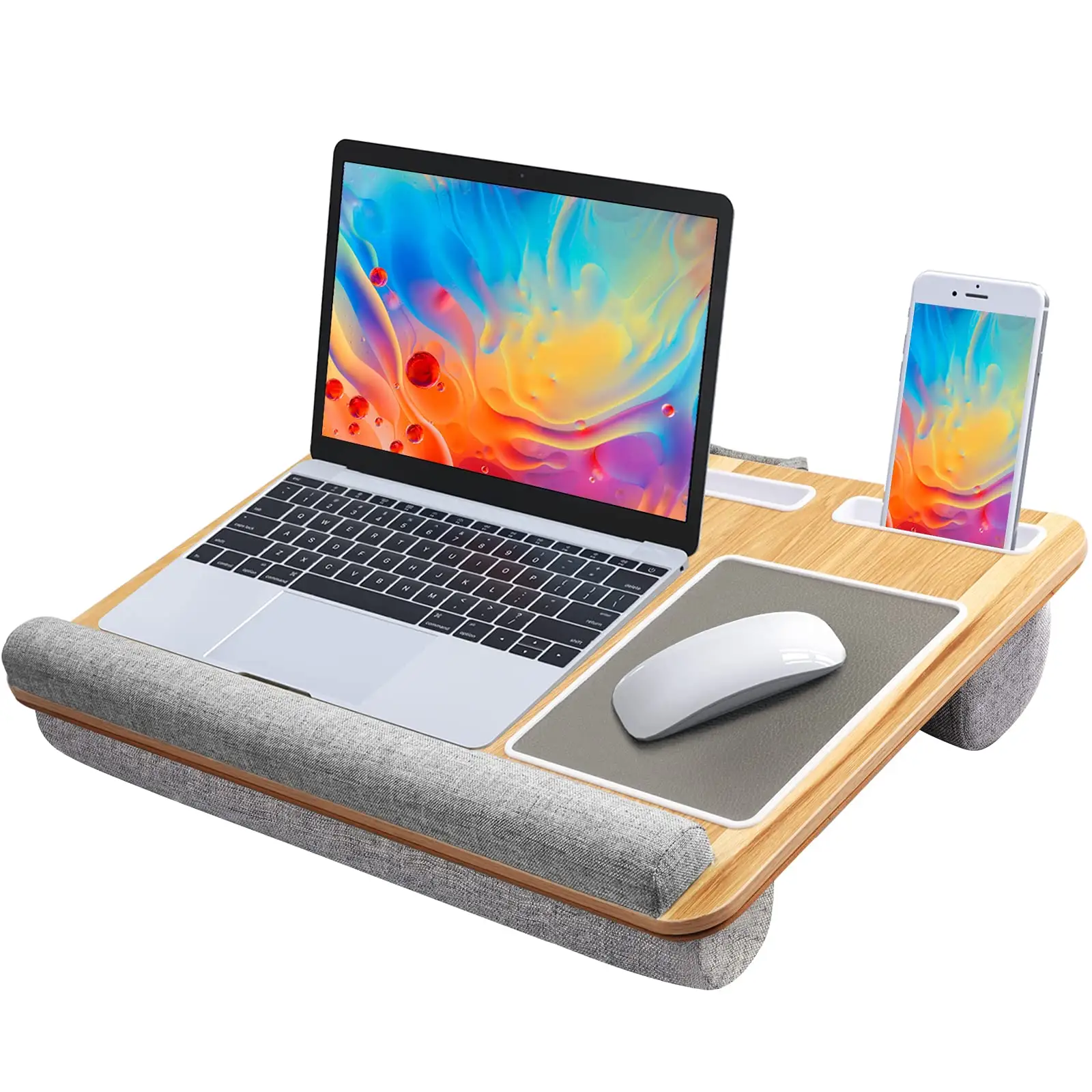 Großhandel klappbare Holz Lap Desk mit Kissen Kissen, Laptop-Ständer mit Tablet-Telefon Slot Holder, Tisch bett Tablett für Home Office