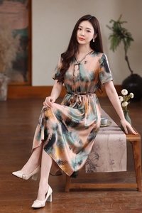 Vestido de noche y Formal de seda de morera de lujo para mujer Vestido informal elegante con estampado digital para bodas y galas Cintura natural - Product Image 4