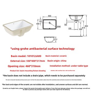 Lavabo Bajo Encimera de Cerámica para el Hogar, Integrado, con 1 Año de Garantía 101012SH00 - Product Image 4