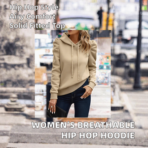 <b>Women's</b> Pullover Hooded Sweatshirt Puff Sleeve Solid Color Long Sleeve Casual <b>Hoodie</b> for Autumn Winter - Product Image 2