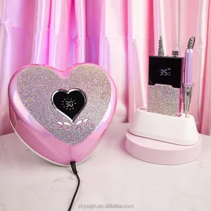 Lampe à ongles LED UV en forme de coeur rose diamant 96W avec strass Séchoir à gel UV professionnel