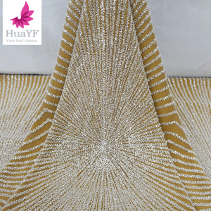 HY2107 Luxury French Shiny Beaded Sequin Bridal <strong>Lace</strong> <strong>Heavy</strong> Glitter Wedding Tulle Dress <strong>Fabric</strong> - Product Image 1