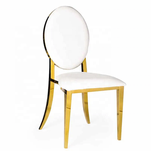 Silla de Lujo Estilo Luis con <span class=keywords><strong>Asiento</strong></span> de PU Blanco para Eventos de Boda, Silla de Comedor con Respaldo Ovalado de Acero Inoxidable Dorado para Banquetes de Hotel - Product Image 1