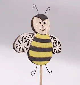 Abeille à miel en bois avec bâtons de 25cm deux conception abeille à miel en gros décor de printemps 2024 pour la maison