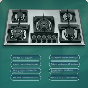 Cuisinière à gaz à allumage électrique intégrée, 5 brûleurs, plaque de cuisson en verre, entièrement noire, 90 cm, allumage par batterie, usage domestique - Product Image 2