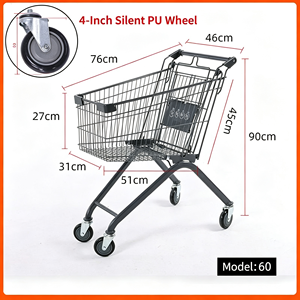 340L Wire Mesh Shopping <b>Cart</b> Large Capacity Supermarket Trolley Quiet <b>Rolling</b> Swivel Wheels Retail Store Use Use Set Kit - Product Image 3