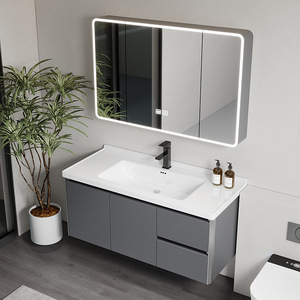 ตู้ห้องน้ำสไตล์โมเดิร์นมินิมอลพร้อมอ่างล้างหน้าเซรามิกแบบรวมในตัว - Product Image 2