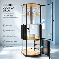 Villa pour chat ronde à double porte, cage spacieuse multi-niveaux, maison transparente pour chat avec roulettes et griffoir