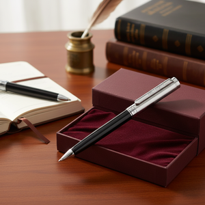 Stylo bille métallique personnalisable avec logo, corps noir brillant effet plume et finition chromée fantaisie, idéal pour offrir - Product Image 3