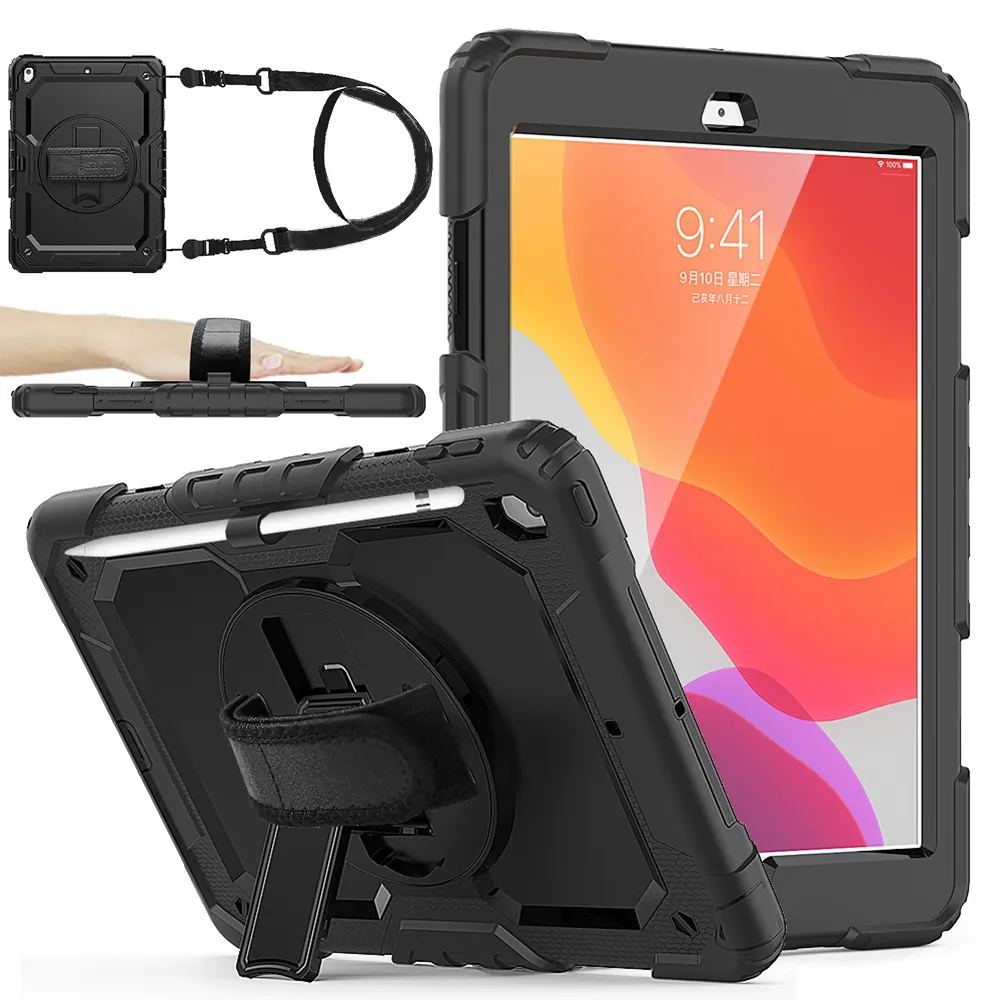 Shockproof 360 Rotating Stand Silicone Tablet Covers For iPad 10.2 Case With Pencil Holder