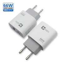 Adaptador de corriente universal PD 66W USB A + C + PD tipo C, bloque de cubo de carga rápida, cargador de teléfono móvil USB para portátil, enchufe europeo, función PD 3,0
