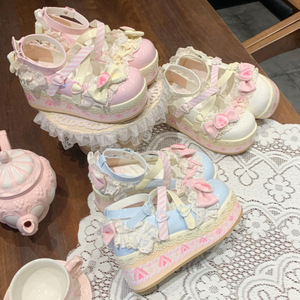 Pink Lolita Heeled Sandals With Bow Decoration Closed Toe <b>Platform</b> Style Chunky Heel Buckle Closure Spring Women's Shoes - Product Image 2