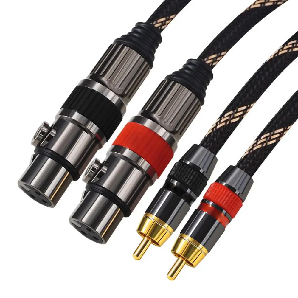 Xlr أنثى/ذكر إلى 2Rca ذكر مطلي بالذهب 24k مضفر كابل صوت Hifi لمكبر الصوت ميكروفون مكبر الصوت خلط وحدة التحكم مجموعة ستيريو