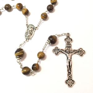 Su misura di tigre perline di pietra <span class=keywords><strong>rosario</strong></span> Coroncina religioso croce pendente <span class=keywords><strong>in</strong></span> <span class=keywords><strong>argento</strong></span> di placcatura Cattolica <span class=keywords><strong>collana</strong></span> di perline Rosari - Product Image 2