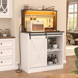 Meuble de <span class=keywords><strong>bar</strong></span> à café style ferme avec station de charge, éclairage LED, buffet charmant, rangement personnalisable, style porte de <span class=keywords><strong>grange</strong></span> pour salon - Product Image 2