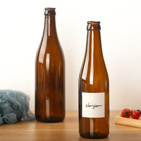 Botella de Vidrio Redonda Marrón Semitransparente de 250 ml y 550 ml para Vino, Bebidas y Cerveza, con Tapa Corona y Logotipo Personalizado